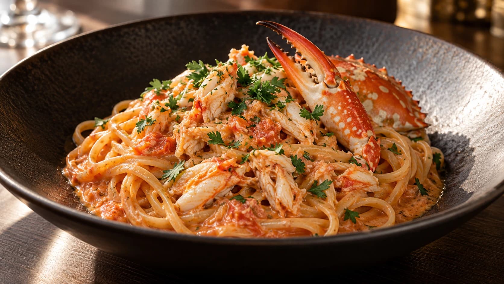 渡り蟹のトマトクリームパスタ